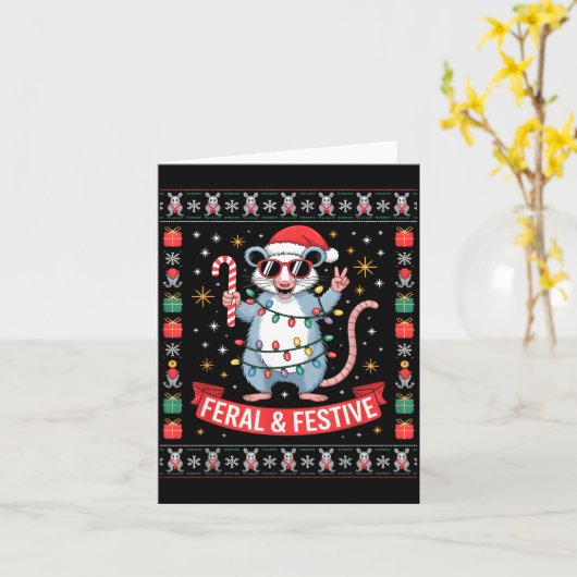 Feral And Festive Ossum Christmas Sweater  カード (黄色い花)