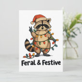 Feral And Festive Raccoon Christmas Xmas Lights シーズンカード (スタンド正面)