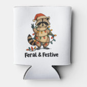 Feral And Festive Raccoon Christmas Xmas Lights 缶クーラー (正面)