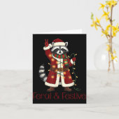 Feral And Festive Raccoon Funny Christmas  カード (黄色い花)