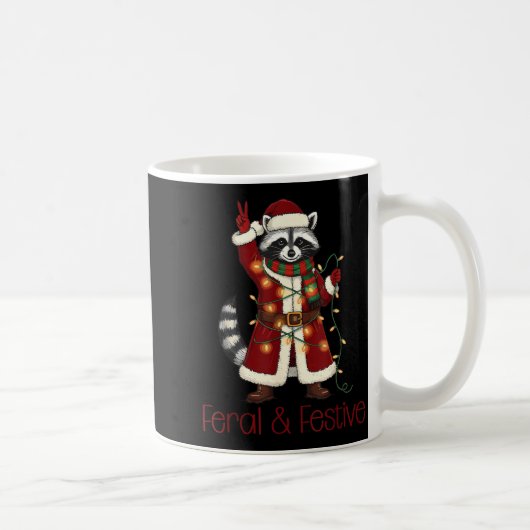 Feral And Festive Raccoon Funny Christmas  コーヒーマグカップ (右)