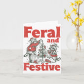 Feral And Festive Raccoon Santa Christmas Holiday  カード (黄色い花)
