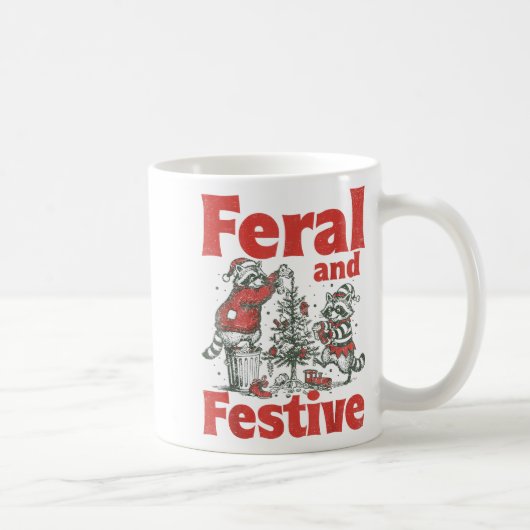 Feral And Festive Raccoon Santa Christmas Holiday  コーヒーマグカップ (右)
