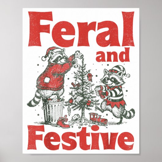 Feral And Festive Raccoon Santa Christmas Holiday ポスター (正面)