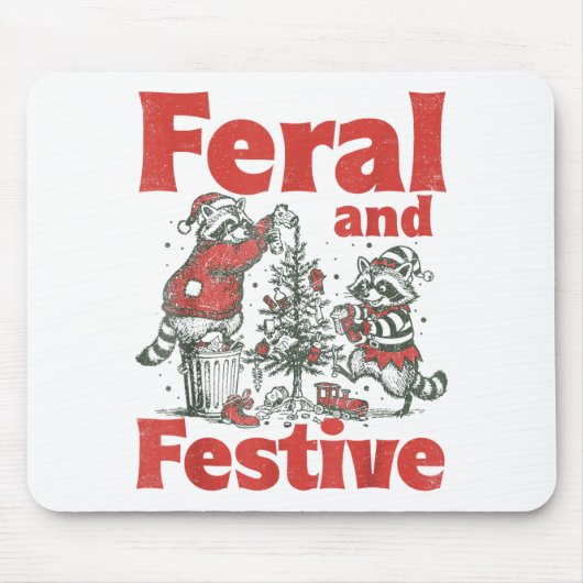 Feral And Festive Raccoon Santa Christmas Holiday マウスパッド (正面)