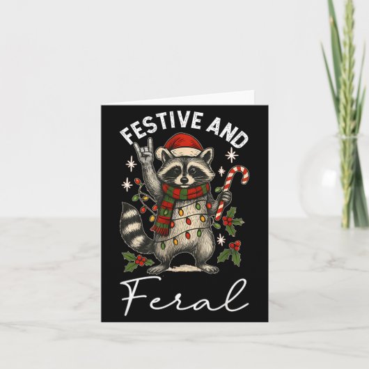 Feral And Festive Raccoon Santa Hat Christmas Ligh カード (正面)