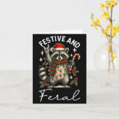 Feral And Festive Raccoon Santa Hat Christmas Ligh カード (黄色い花)