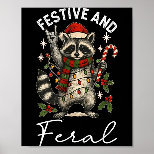 Feral And Festive Raccoon Santa Hat Christmas Ligh ポスター (正面)