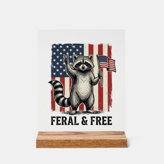 Feral and Free Patriotic Raccoon Vintage Shirt Des アクリルサイン (正面)