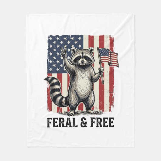 Feral and Free Patriotic Raccoon Vintage Shirt Des フリースブランケット (正面)