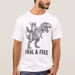 Feral and Free Raccoon Riding a T-Rex Funny Retro Tシャツ