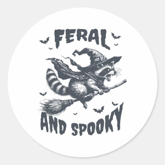 Feral And Spooky Raccoon Witch Hat Halloween Funny ラウンドシール (正面)