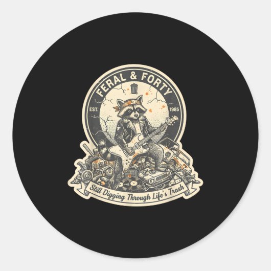 Feral Forty Raccoon Funny 40th Birthday Outfits Wo ラウンドシール (正面)