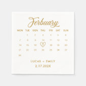 Ferbuaryカレンダー結婚金ゴールド スタンダードカクテルナプキン (正面)