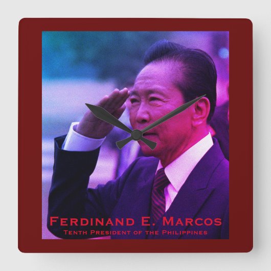 Ferdinand Marcos（フィリピン第10代大統領） スクエア壁時計 (正面)