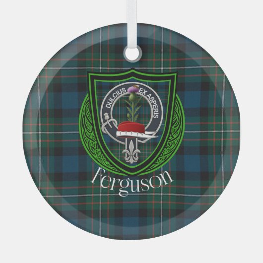 Ferguson Scottish Clan Tartan & Crest ガラスオーナメント (正面)