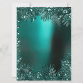 Fernの葉のフレームに飾られたクリスタル ターコイズ アクアティック フォーマル 招待状 (裏面)