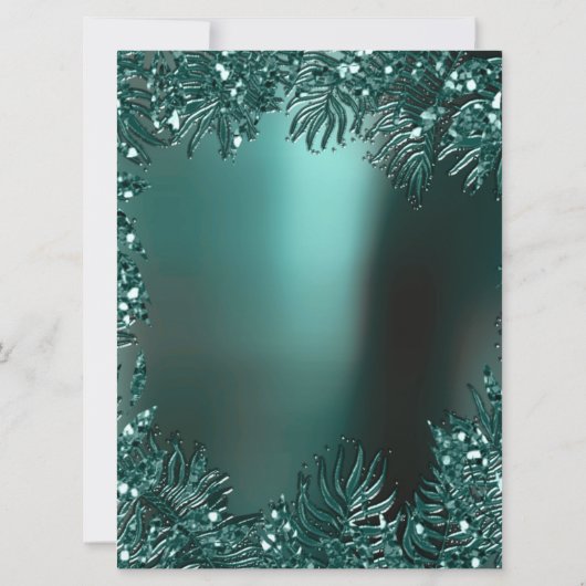 Fernの葉のフレームに飾られたクリスタル ターコイズ アクアティック フォーマル 招待状 (裏面)