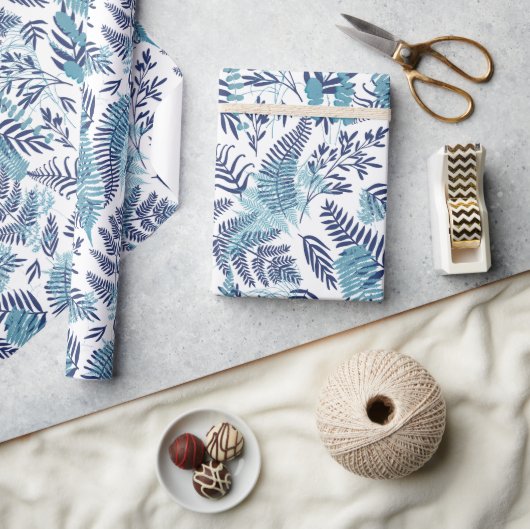 Ferns in Blue and White Wrapping Paper ラッピングペーパー (クラフト)