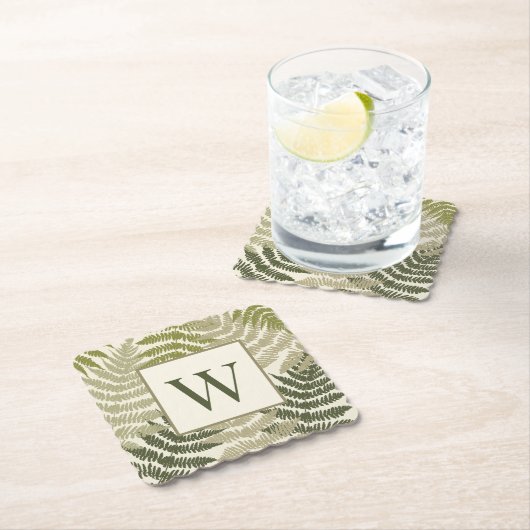 Ferns Pattern Custom Monogram  ペーパーコースター (インサイチュ)