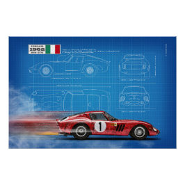 Ferrari 250GTO Blueprint ポスター