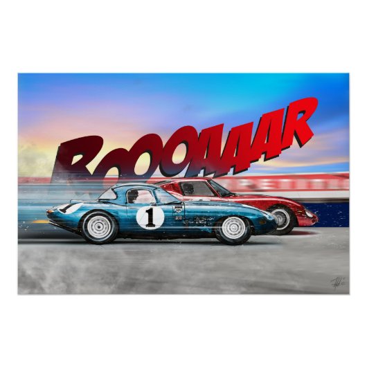 Ferrari 250GTO vs Jag E-Type Lightweigt ポスター (正面)