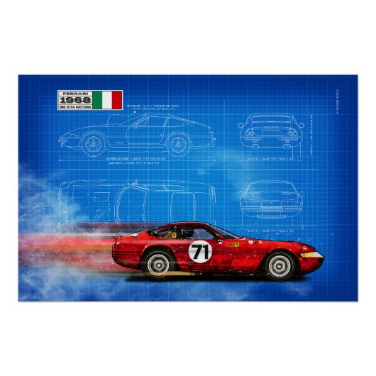 Ferrari 365 GTB/4 Daytona Blueprint ポスター (正面)