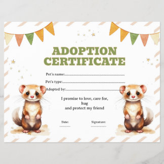 Ferret adopt a pet certificate editable チラシ