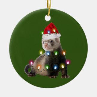 Ferret With Hat Lights Christmas セラミックオーナメント