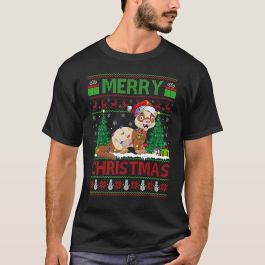 Ferret Xmas Tree Lights Ugly Santa Ferret Christ Tシャツ (正面)