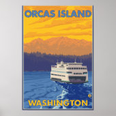 Ferry and Mountains - Orcas Island, Washington ポスター (正面)