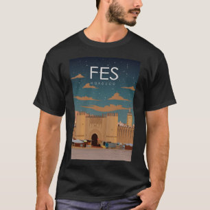Fesモロッコヴィンテージミニマルレトロ旅行ポスター Tシャツ