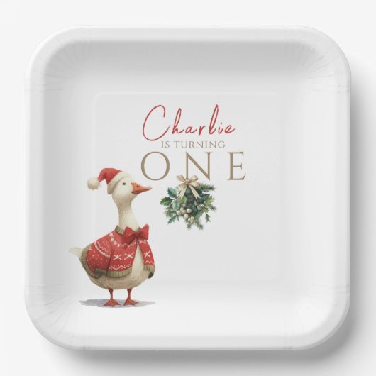 Fest Winter Birthday One Silly Christmas Goose  ペーパープレート (正面)