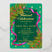 Festival Celebration Christmas Green 箔招待状 (正面)
