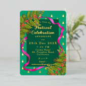 Festival Celebration Christmas Green 箔招待状 (立ち正面)