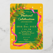Festival Celebration Christmas Yellow Green 箔招待状 (正面)