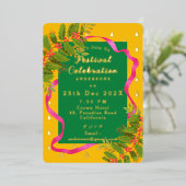 Festival Celebration Christmas Yellow Green 箔招待状 (立ち正面)