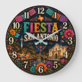 Festival Fiesta San Antonio Texas  Alamo Decor ラージ壁時計 (正面)