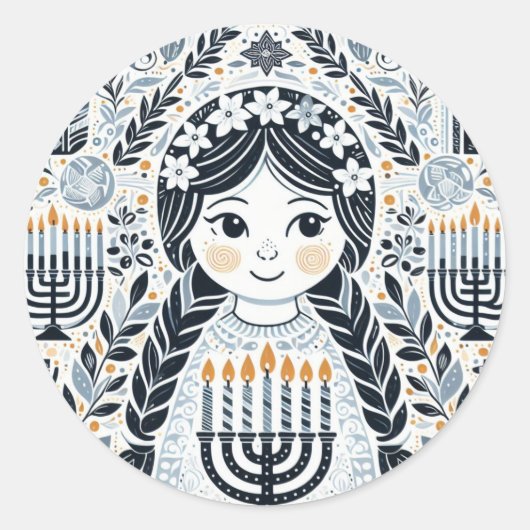 Festival of Lights: Hanukkah Sameach Stickers ラウンドシール (正面)