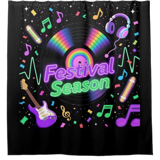 Festival Season Music Vinyl Record Graphic シャワーカーテン (正面)