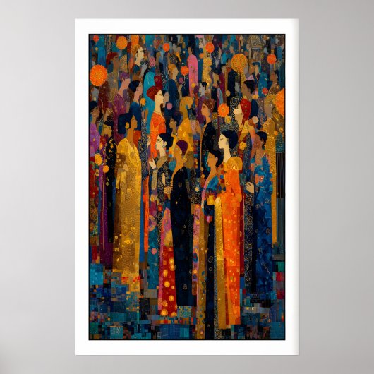 Festival Wall Art Indian Crowd Scene (Orange Blue ポスター (正面)