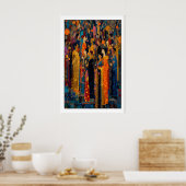 Festival Wall Art Indian Crowd Scene (Orange Blue ポスター (キッチン)