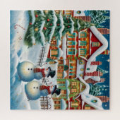 festiveな雪に覆われた村の風景 ジグソーパズル (横)