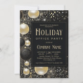  festive ブラック ゴールド オーナメント ホリデー オフィス パーティー 招待状 (正面)