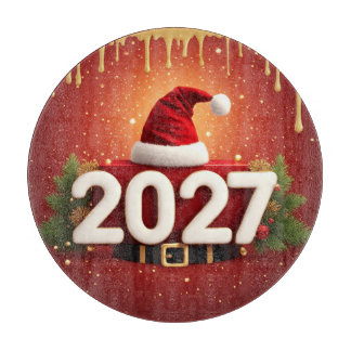 Festive 2027 New Year Design | Red Gold Christmas  カッティングボード