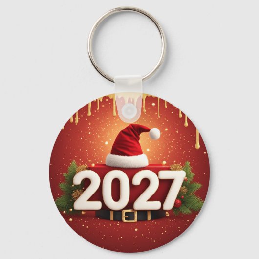 Festive 2027 New Year Design | Red Gold Christmas  キーホルダー (正面)