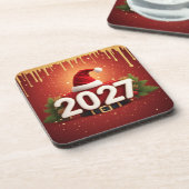 Festive 2027 New Year Design | Red Gold Christmas  コースター (左側)
