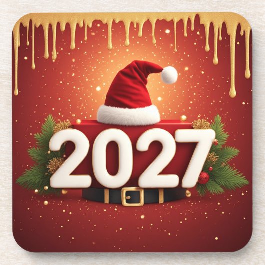 Festive 2027 New Year Design | Red Gold Christmas  コースター (正面)