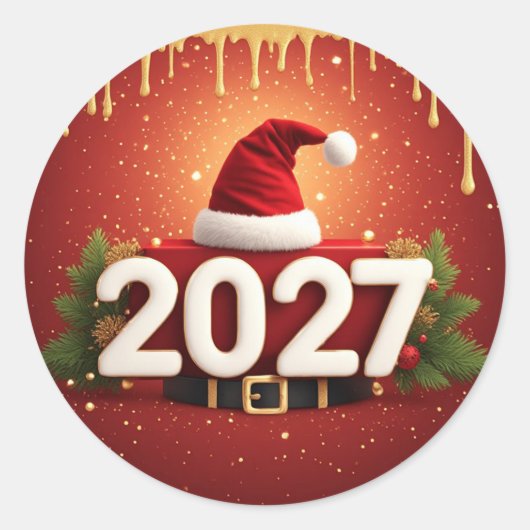 Festive 2027 New Year Design | Red Gold Christmas  ラウンドシール (正面)