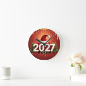 Festive 2027 New Year Design | Red Gold Christmas  ラウンド壁時計 (ホーム)